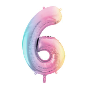 Balon foliowy Cyfra 6 pastelowy tęczowy