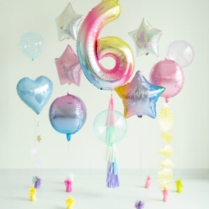 Balon foliowy Cyfra 6 pastelowy tęczowy