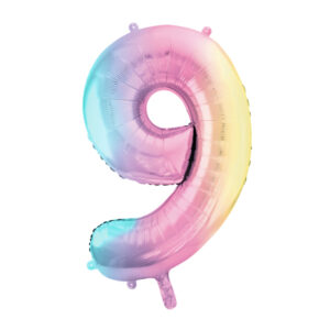 Balon foliowy Cyfra 9 pastelowy tęczowy