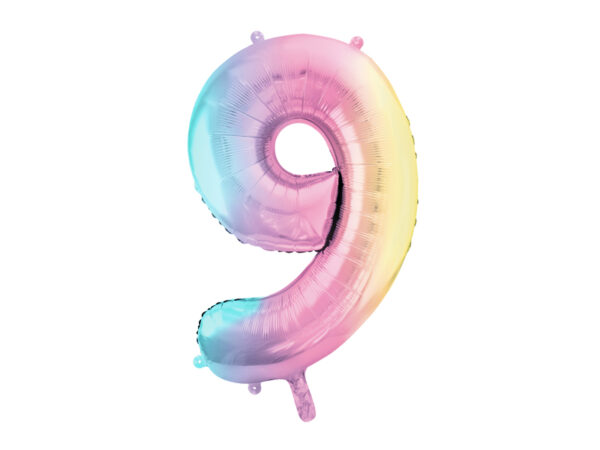 Balon foliowy Cyfra 9 pastelowy tęczowy