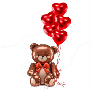 Balon foliowy Miś z serduszkami Z HELEM