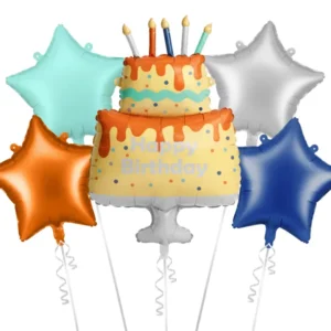 Zestaw balonów foliowych Kolorowy Tort Happy Birthday Z HELEM