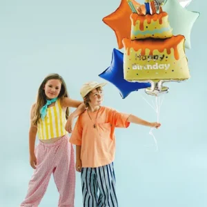 Zestaw balonów foliowych Kolorowy Tort Happy Birthday Z HELEM